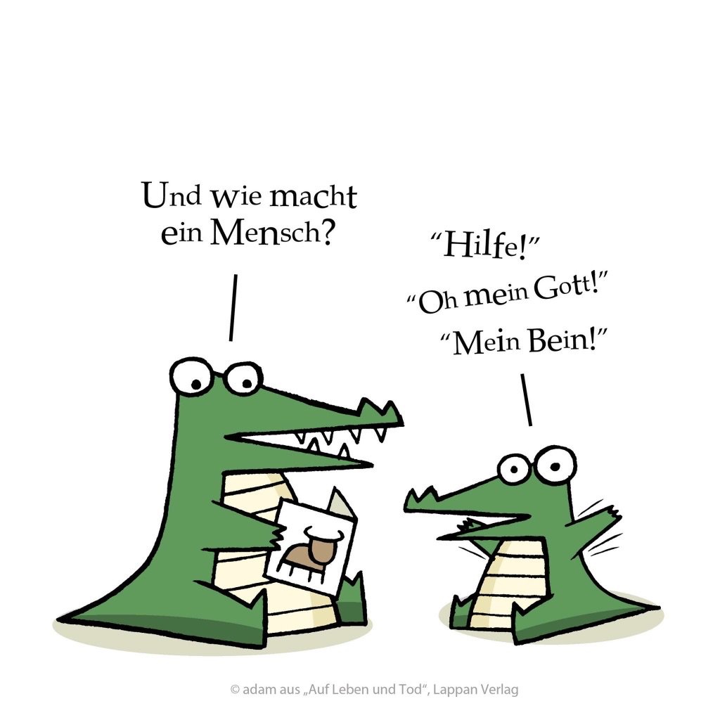 Un crocodile adulte lit une histoire à son enfant crocodile.