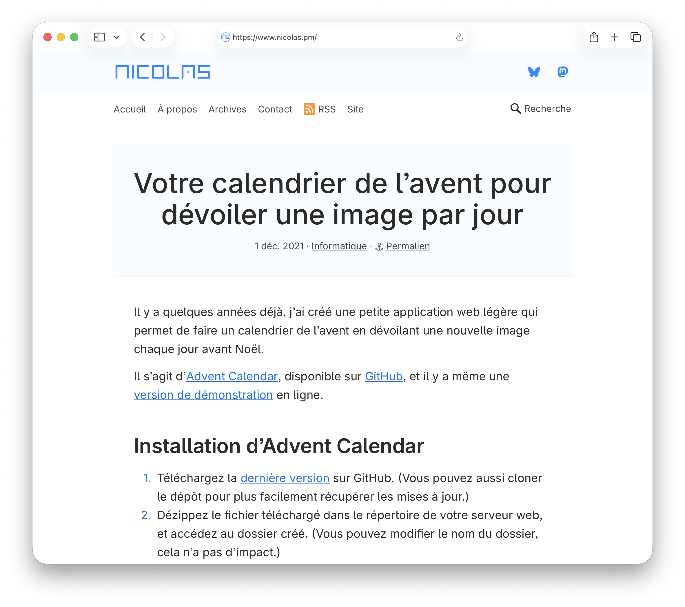 Un article du blog avec l’ancien thème.